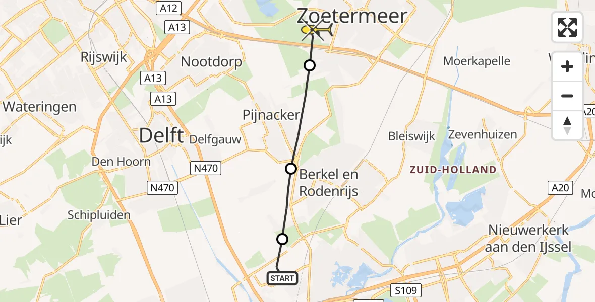 Routekaart van de vlucht: Lifeliner 2 naar Zoetermeer