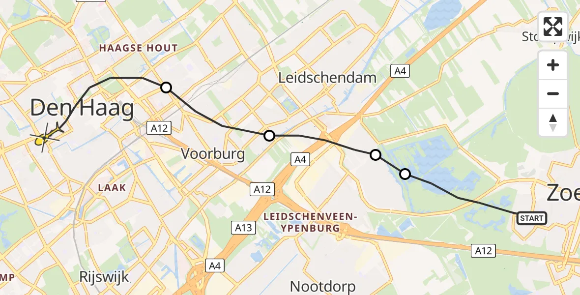 Routekaart van de vlucht: Lifeliner 2 naar Den Haag