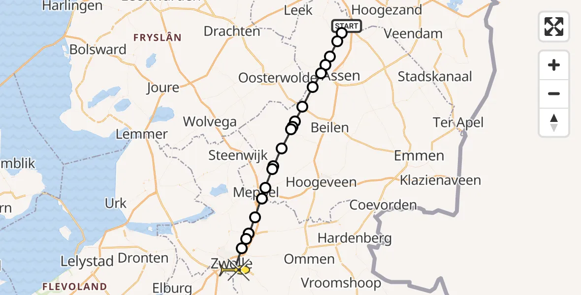 Routekaart van de vlucht: Lifeliner 4 naar Zwolle