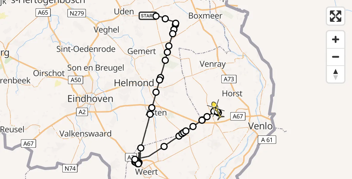 Routekaart van de vlucht: Politieheli naar Kronenberg