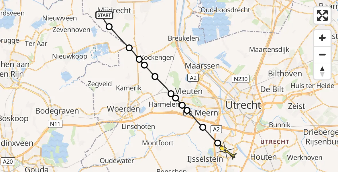 Routekaart van de vlucht: Lifeliner 1 naar Nieuwegein