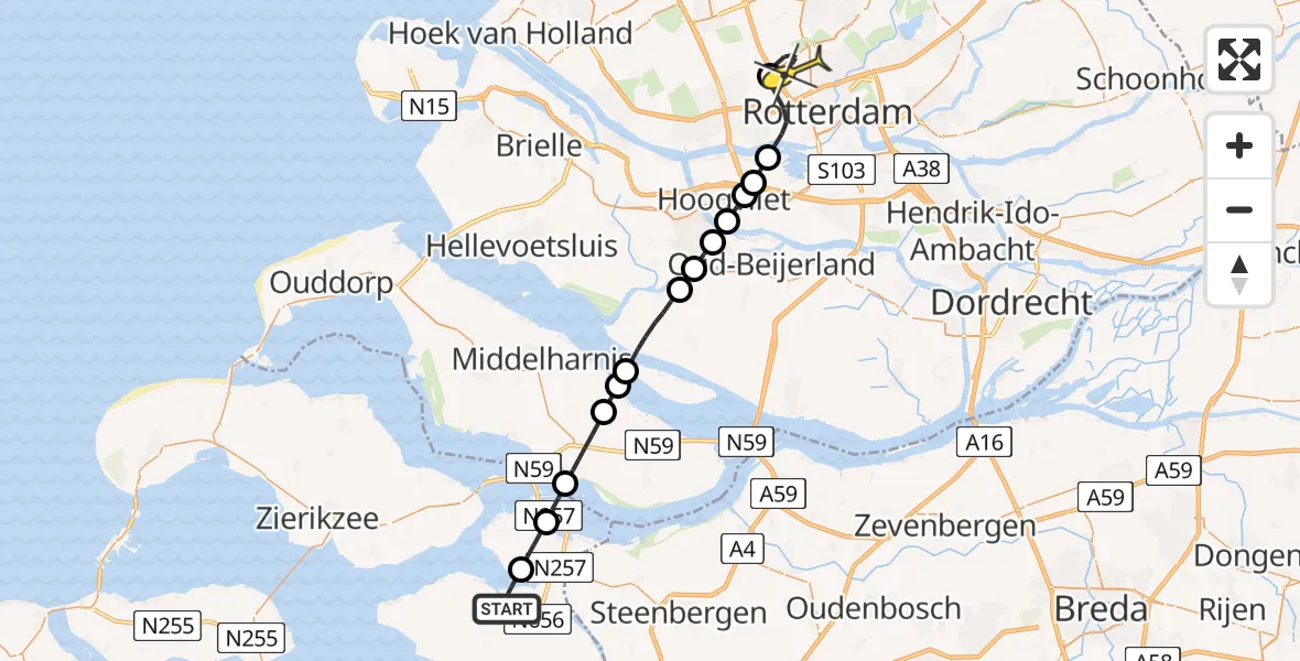 Routekaart van de vlucht: Lifeliner 2 naar Rotterdam The Hague Airport