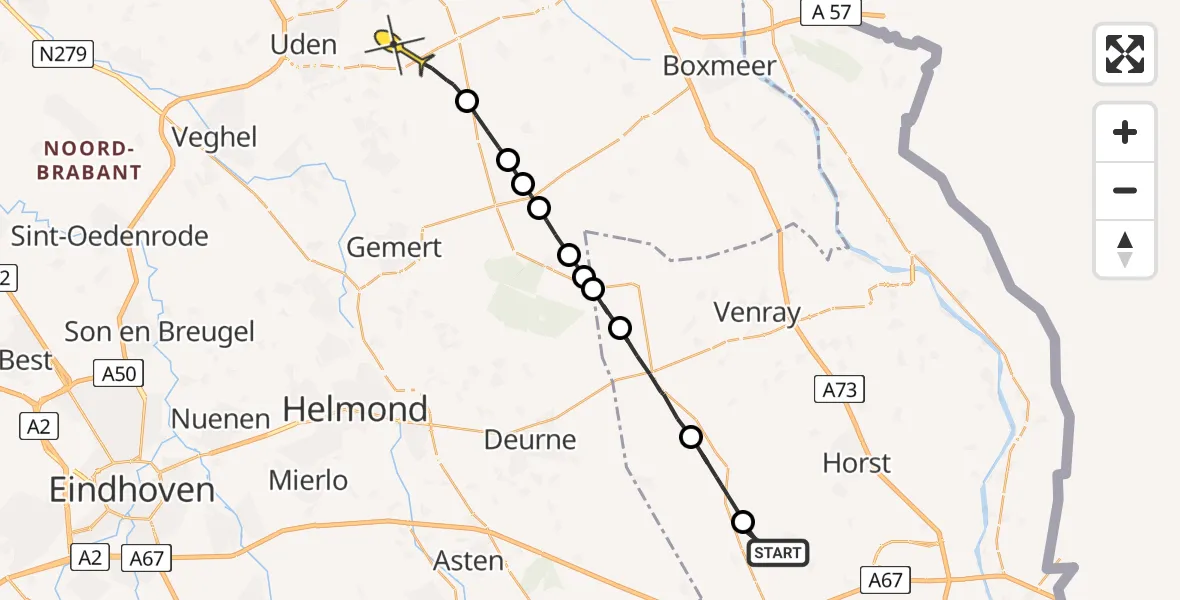 Routekaart van de vlucht: Politieheli naar Vliegbasis Volkel