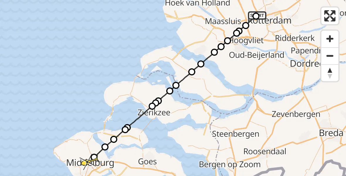 Routekaart van de vlucht: Lifeliner 2 naar Middelburg