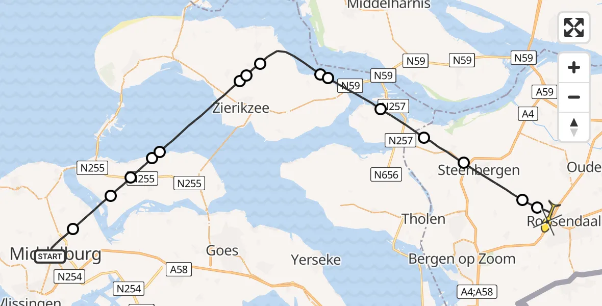 Routekaart van de vlucht: Lifeliner 2 naar Roosendaal