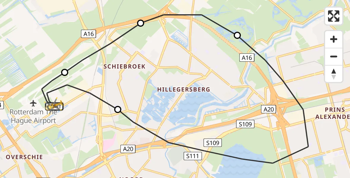 Vluchtroute Traumahelikopter Rotterdam The Hague Airport - Rotterdam The Hague Airport, 29 september 2023, 22:18