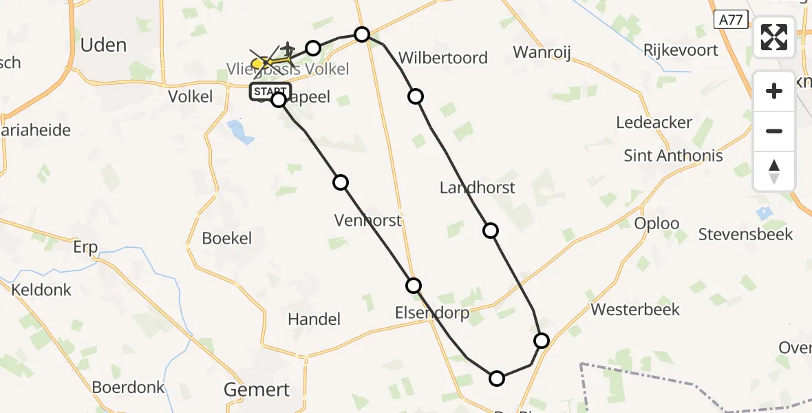 Routekaart van de vlucht: Lifeliner 3 naar Vliegbasis Volkel