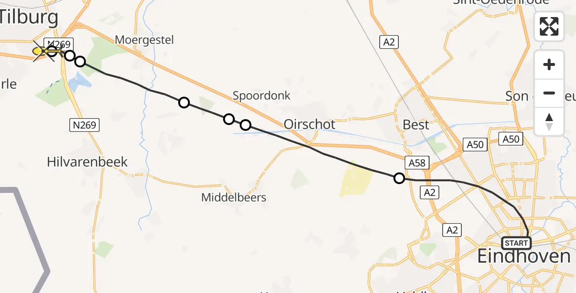 Routekaart van de vlucht: Lifeliner 3 naar Tilburg