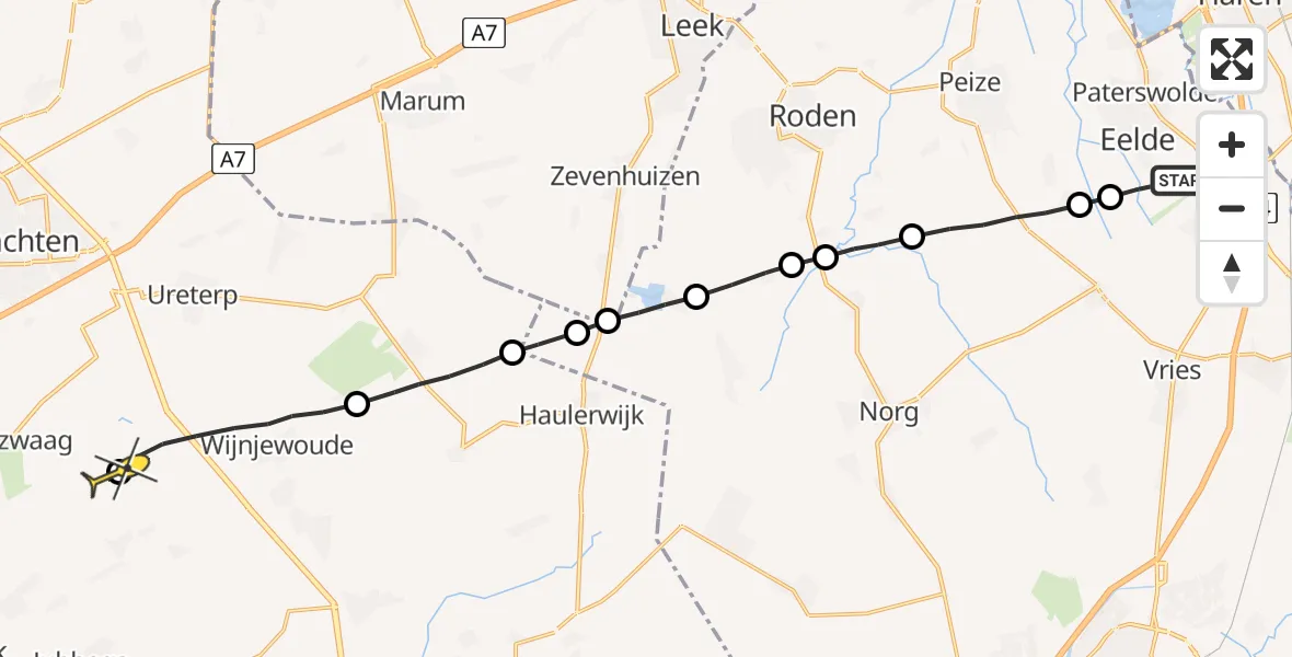 Routekaart van de vlucht: Lifeliner 4 naar Hemrik