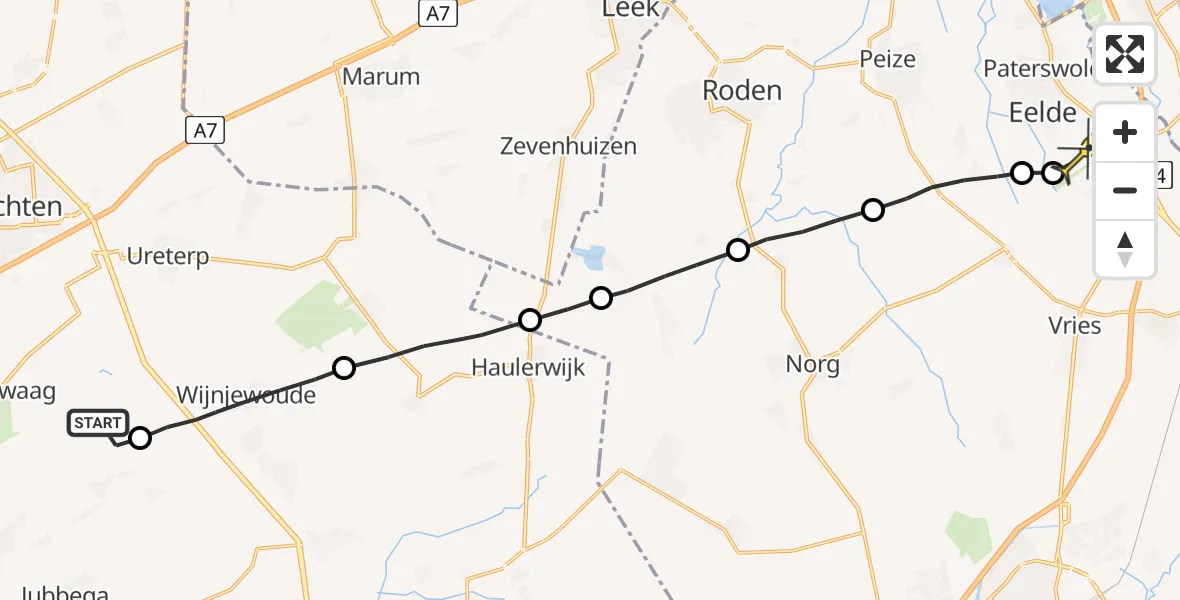 Routekaart van de vlucht: Lifeliner 4 naar Groningen Airport Eelde