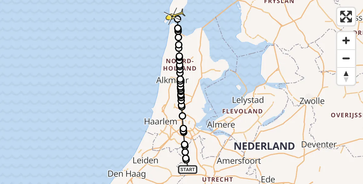 Routekaart van de vlucht: Lifeliner 1 naar Den Hoorn