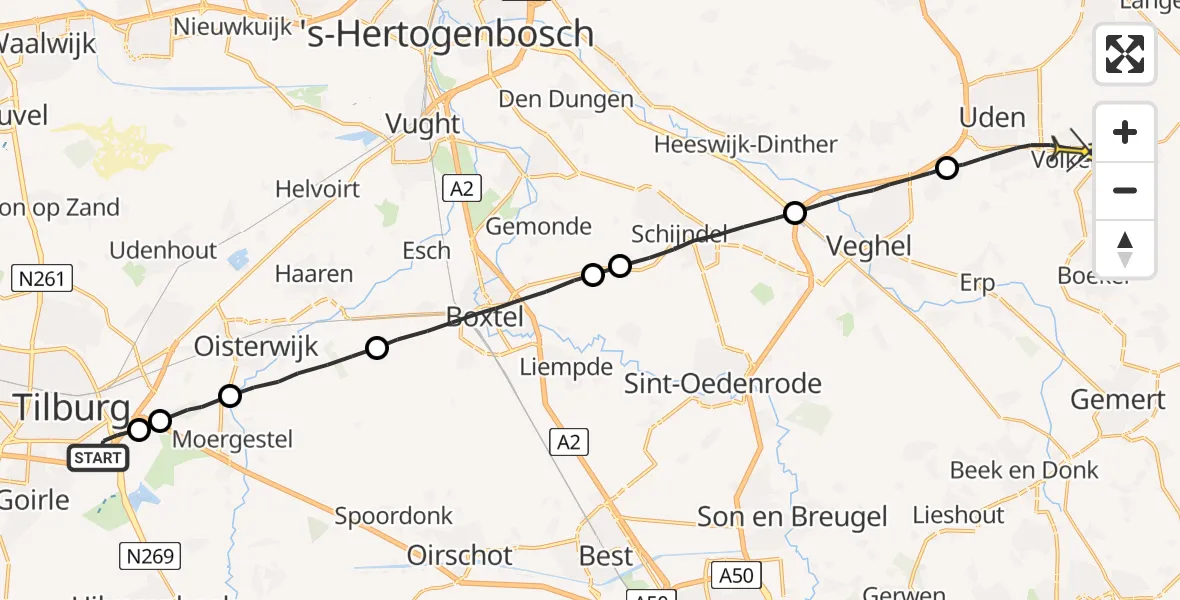 Routekaart van de vlucht: Lifeliner 3 naar Volkel