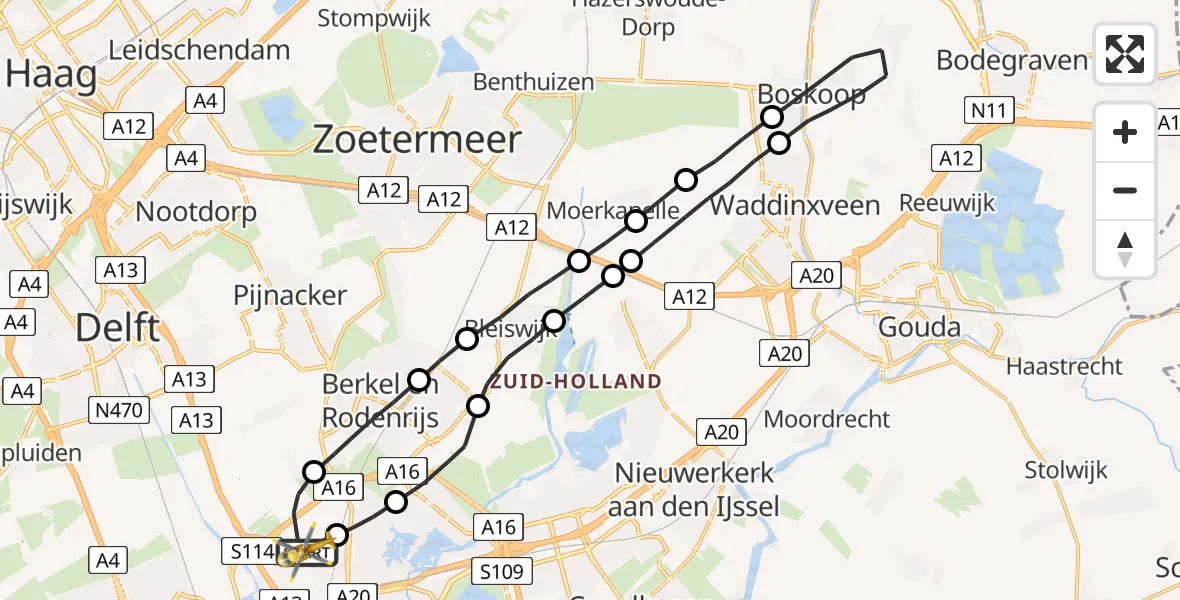 Vluchtroute Traumahelikopter Rotterdam The Hague Airport - Rotterdam The Hague Airport, 30 september 2023, 07:49