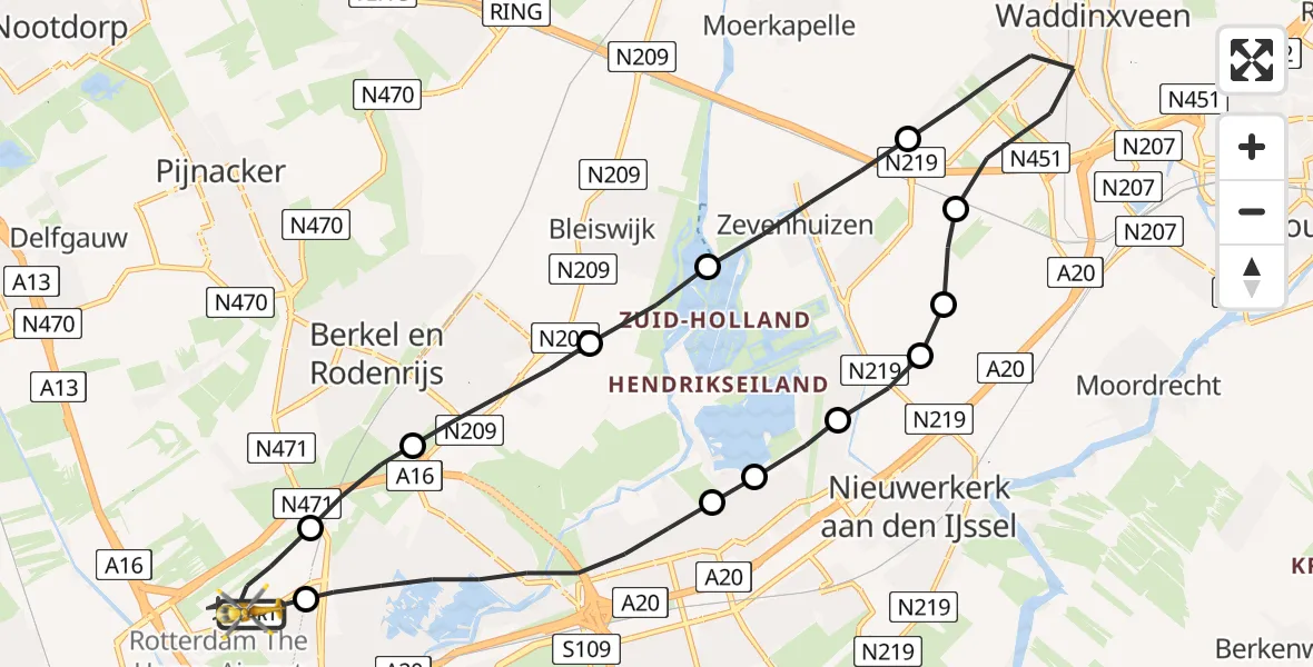 Vluchtroute Traumahelikopter Rotterdam The Hague Airport - Rotterdam The Hague Airport, 30 september 2023, 08:38