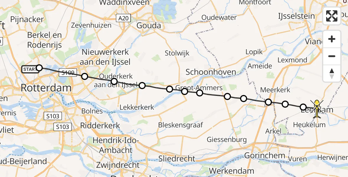 Routekaart van de vlucht: Lifeliner 2 naar Leerdam