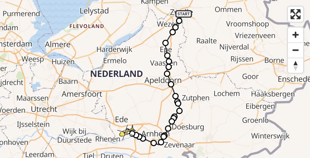 Routekaart van de vlucht: Lifeliner 3 naar Wageningen