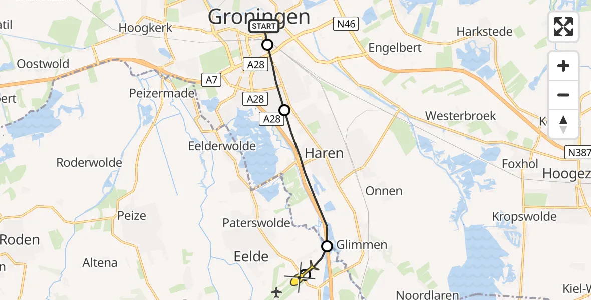 Routekaart van de vlucht: Lifeliner 4 naar Groningen Airport Eelde