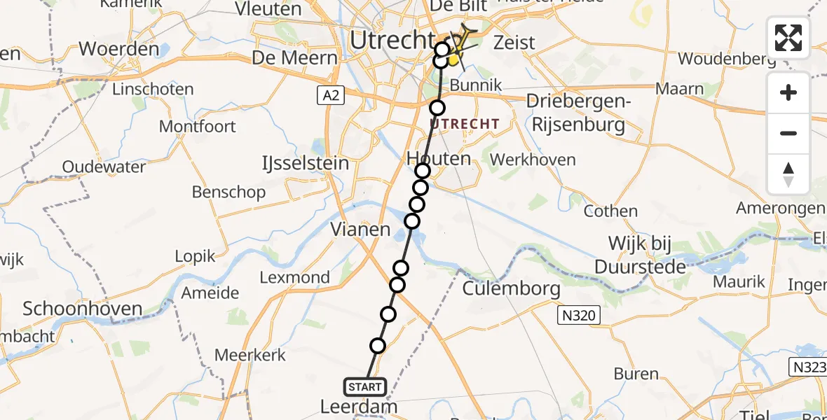 Routekaart van de vlucht: Lifeliner 2 naar Universitair Medisch Centrum Utrecht