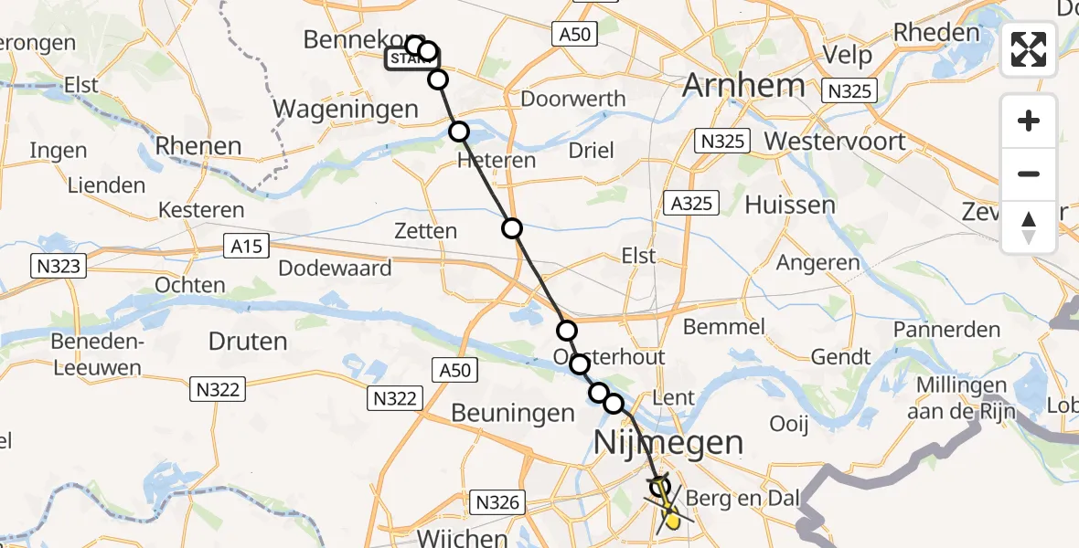 Routekaart van de vlucht: Lifeliner 3 naar Radboud Universitair Medisch Centrum