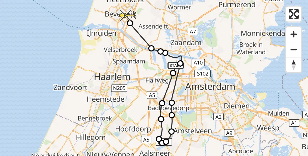 Routekaart van de vlucht: Lifeliner 1 naar Beverwijk