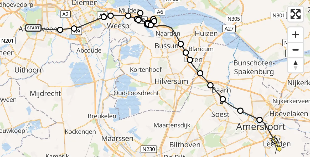 Routekaart van de vlucht: Politieheli naar Leusden