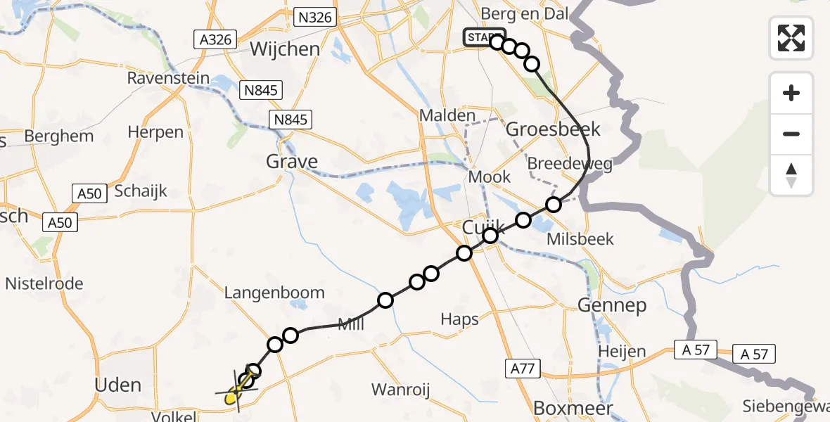 Routekaart van de vlucht: Lifeliner 3 naar Vliegbasis Volkel