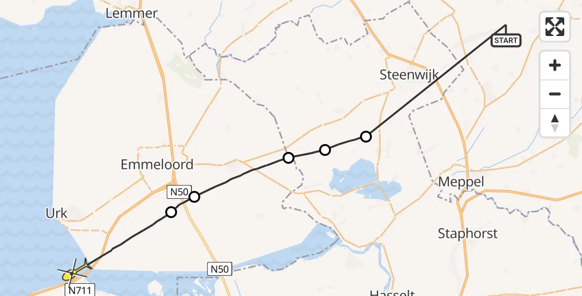 Routekaart van de vlucht: Politieheli naar Swifterbant