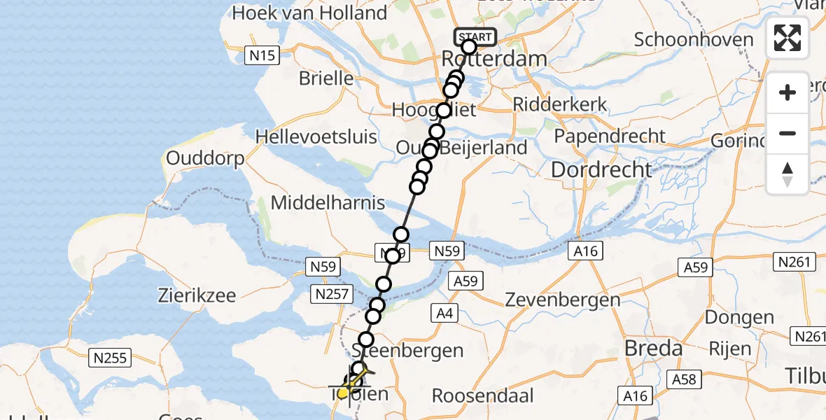 Routekaart van de vlucht: Lifeliner 2 naar Tholen