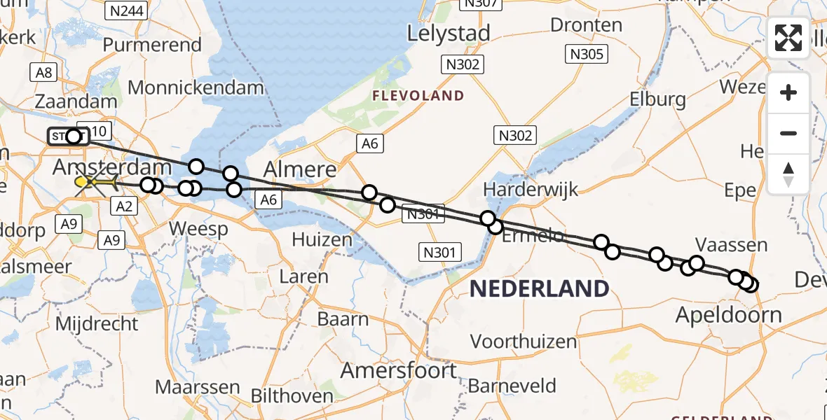 Routekaart van de vlucht: Lifeliner 1 naar Amsterdam