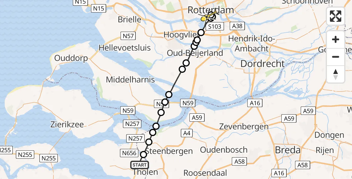 Routekaart van de vlucht: Lifeliner 2 naar Erasmus MC