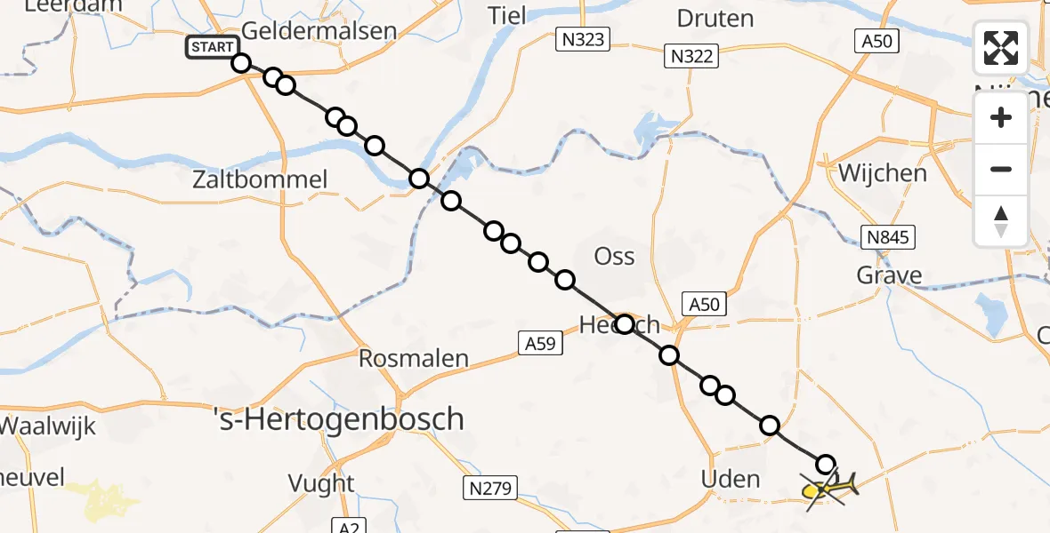 Routekaart van de vlucht: Lifeliner 3 naar Vliegbasis Volkel