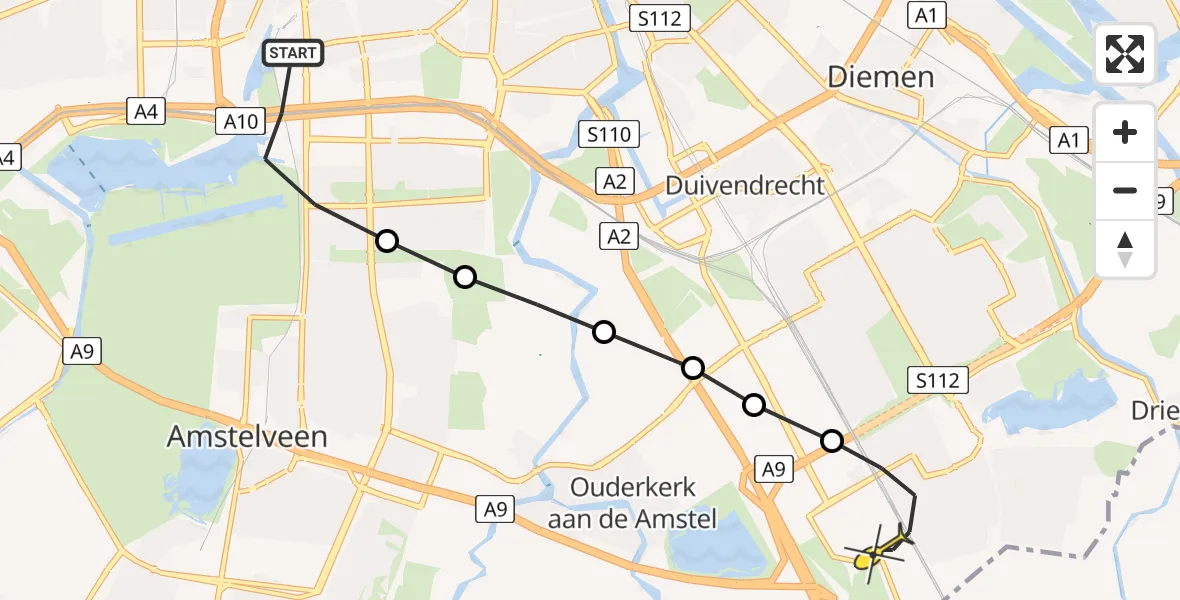 Routekaart van de vlucht: Lifeliner 1 naar Academisch Medisch Centrum (AMC)