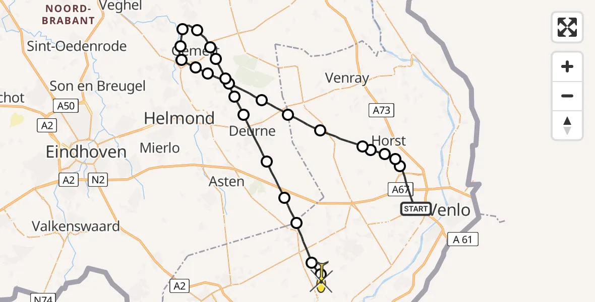 Routekaart van de vlucht: Lifeliner 3 naar Roggel