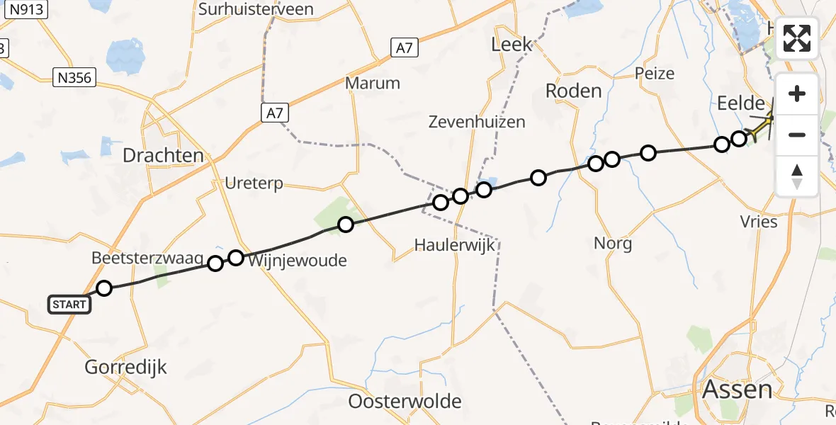 Routekaart van de vlucht: Lifeliner 4 naar Groningen Airport Eelde