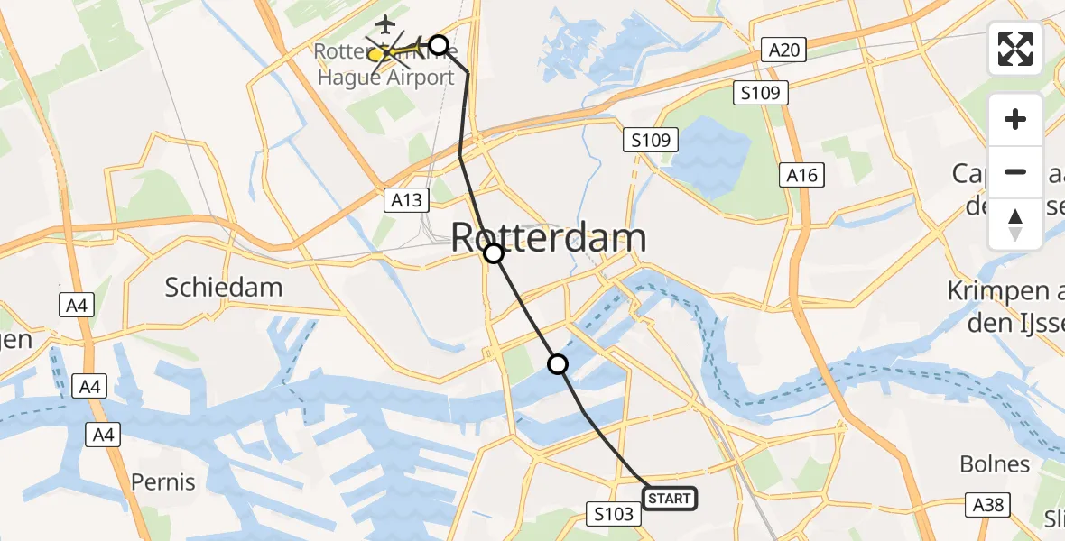 Routekaart van de vlucht: Lifeliner 2 naar Rotterdam The Hague Airport