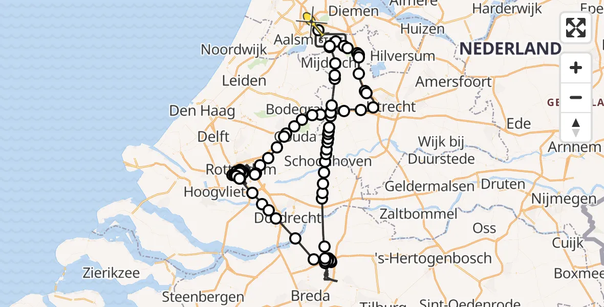 Routekaart van de vlucht: Politieheli naar Schiphol