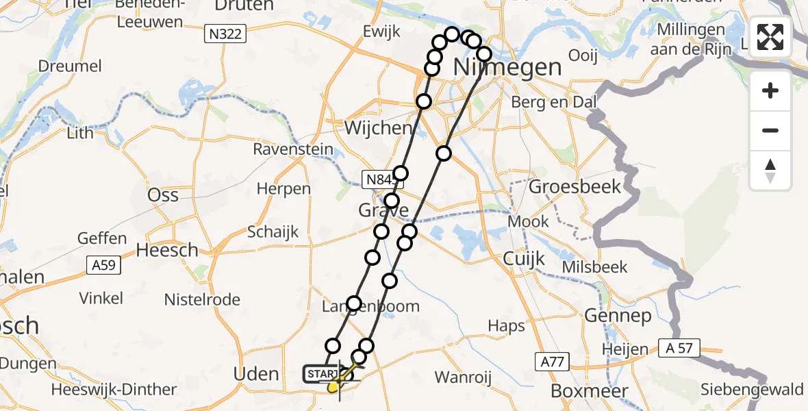 Routekaart van de vlucht: Lifeliner 3 naar Vliegbasis Volkel