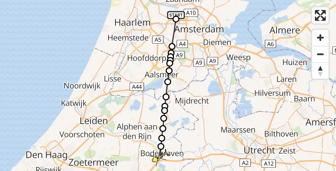 Routekaart van de vlucht: Lifeliner 1 naar Bodegraven
