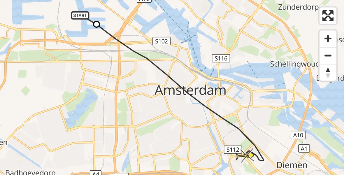 Routekaart van de vlucht: Lifeliner 1 naar Amsterdam