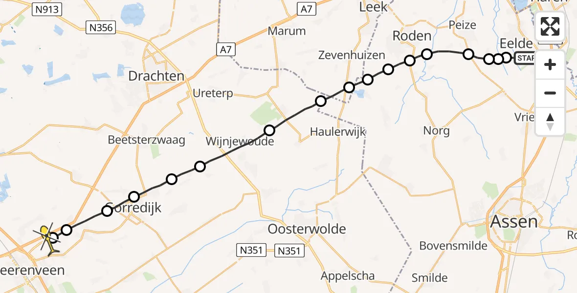 Routekaart van de vlucht: Lifeliner 4 naar Heerenveen