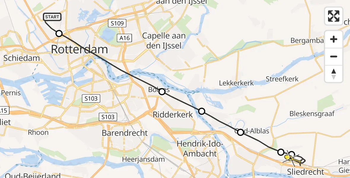 Routekaart van de vlucht: Lifeliner 2 naar Sliedrecht