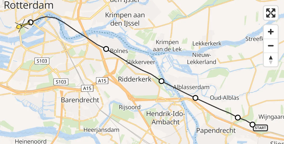 Routekaart van de vlucht: Lifeliner 2 naar Erasmus MC