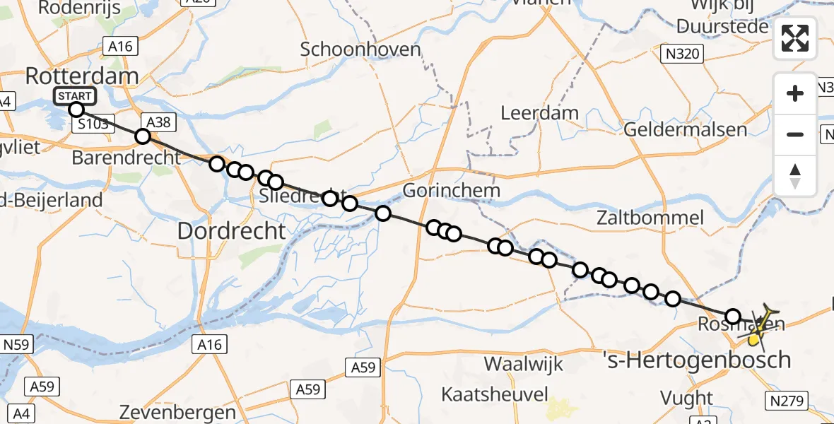 Routekaart van de vlucht: Lifeliner 2 naar Rosmalen