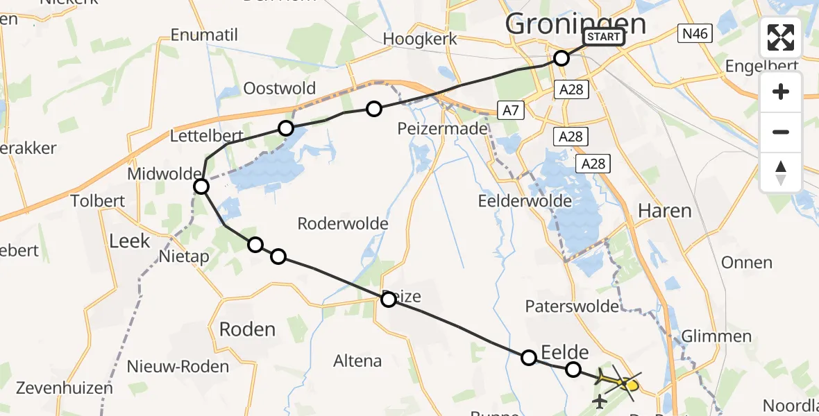 Routekaart van de vlucht: Lifeliner 4 naar Groningen Airport Eelde