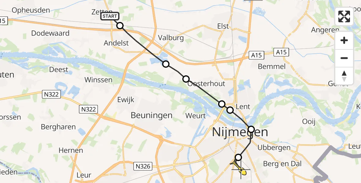 Routekaart van de vlucht: Lifeliner 3 naar Radboud Universitair Medisch Centrum