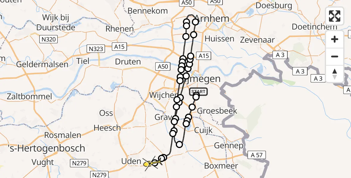 Routekaart van de vlucht: Lifeliner 3 naar Vliegbasis Volkel