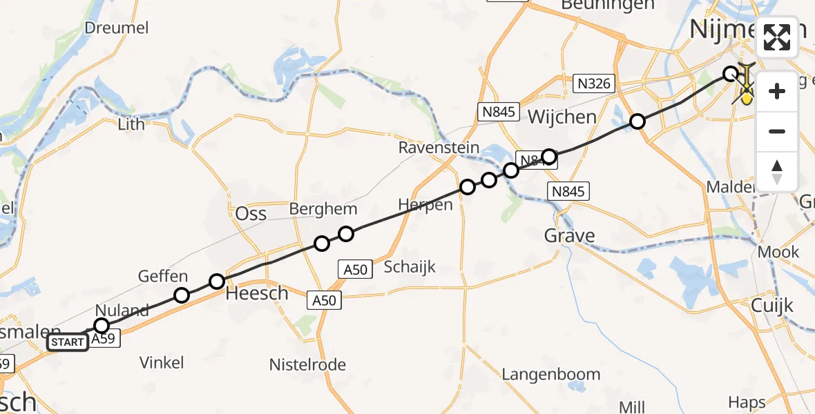 Routekaart van de vlucht: Lifeliner 2 naar Radboud Universitair Medisch Centrum