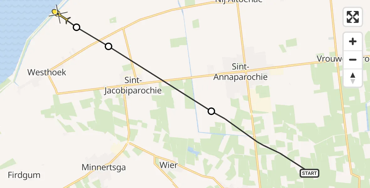 Routekaart van de vlucht: Ambulanceheli naar St.-Jacobiparochie