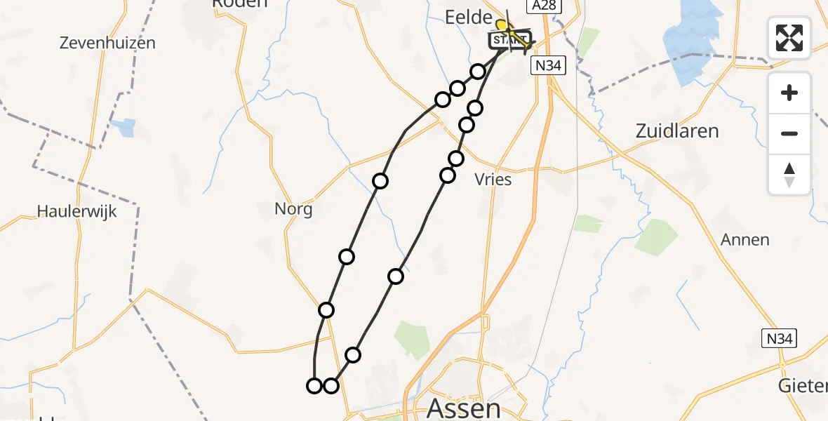 Routekaart van de vlucht: Lifeliner 4 naar Groningen Airport Eelde