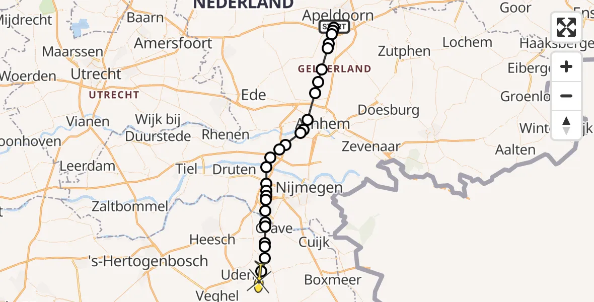 Routekaart van de vlucht: Lifeliner 3 naar Vliegbasis Volkel